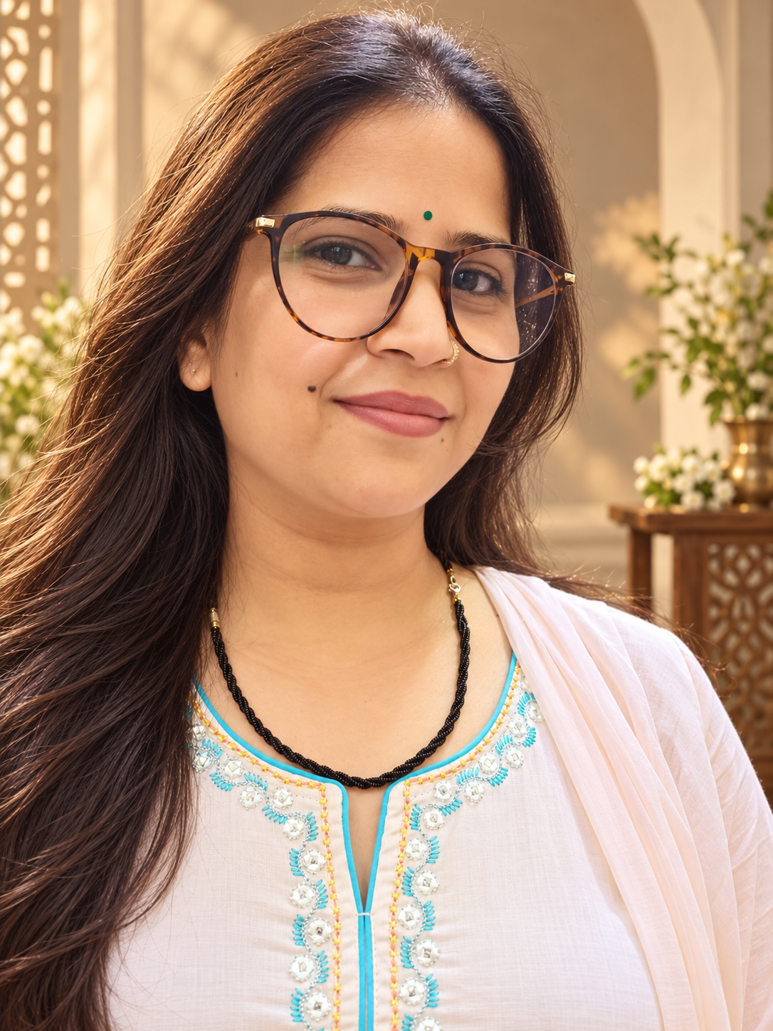 Peach Cotton Mul Anarkali 3-Piece Suit with Printed Border & Dupatta