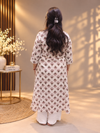 Printed Cotton Front-Button Kurti – Off-White Floral Motif