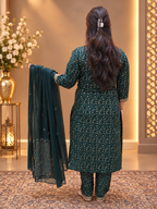 Bottle Green Rayon Printed Suit Set with Dupatta