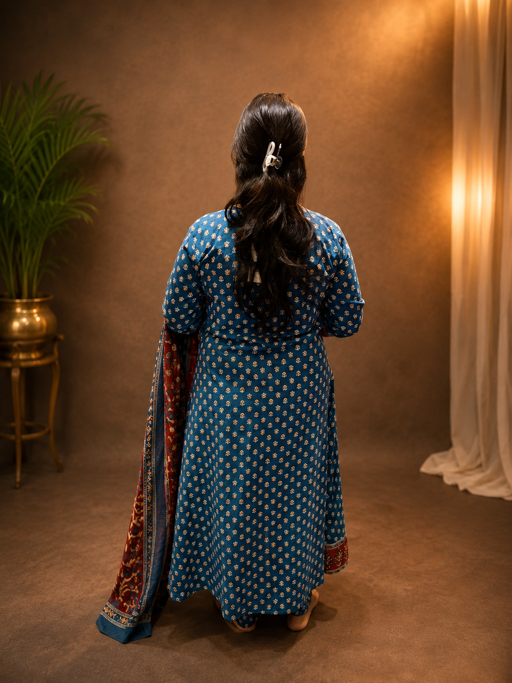 Indigo Ajrak Cotton 3-Piece Suit Set – Angrakha Style