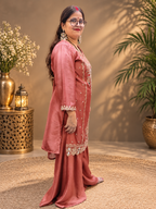 Dusty Rose Mirror Work Sharara Suit Set