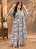 Black & White Printed Cotton Anarkali Suit Set with Dupatta