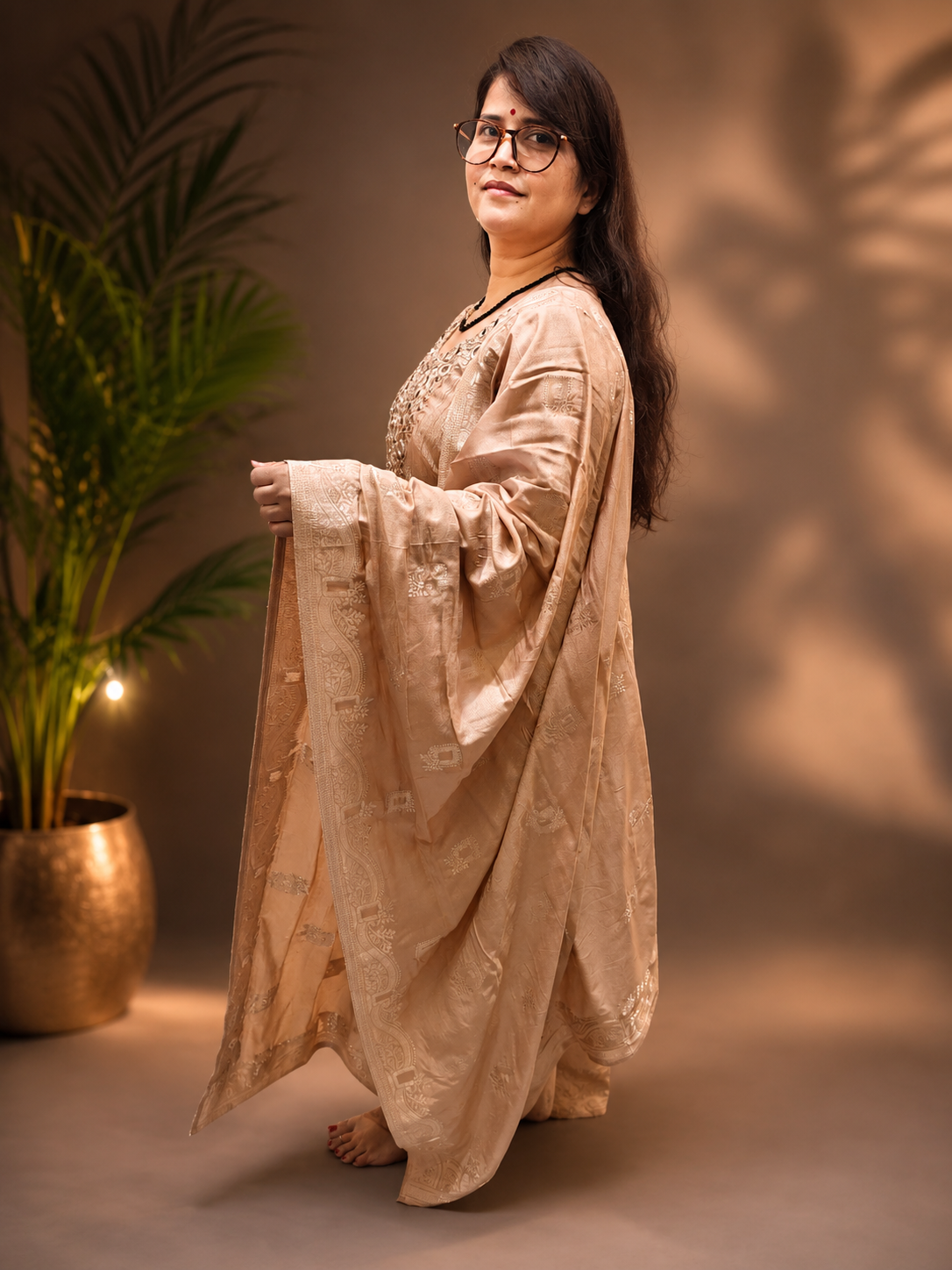 Farsi Salwar 3-Piece Suit Set with Mirror Work & Shimmer Fabric