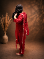 Maroon Floral Embroidered 3-Piece Suit Set