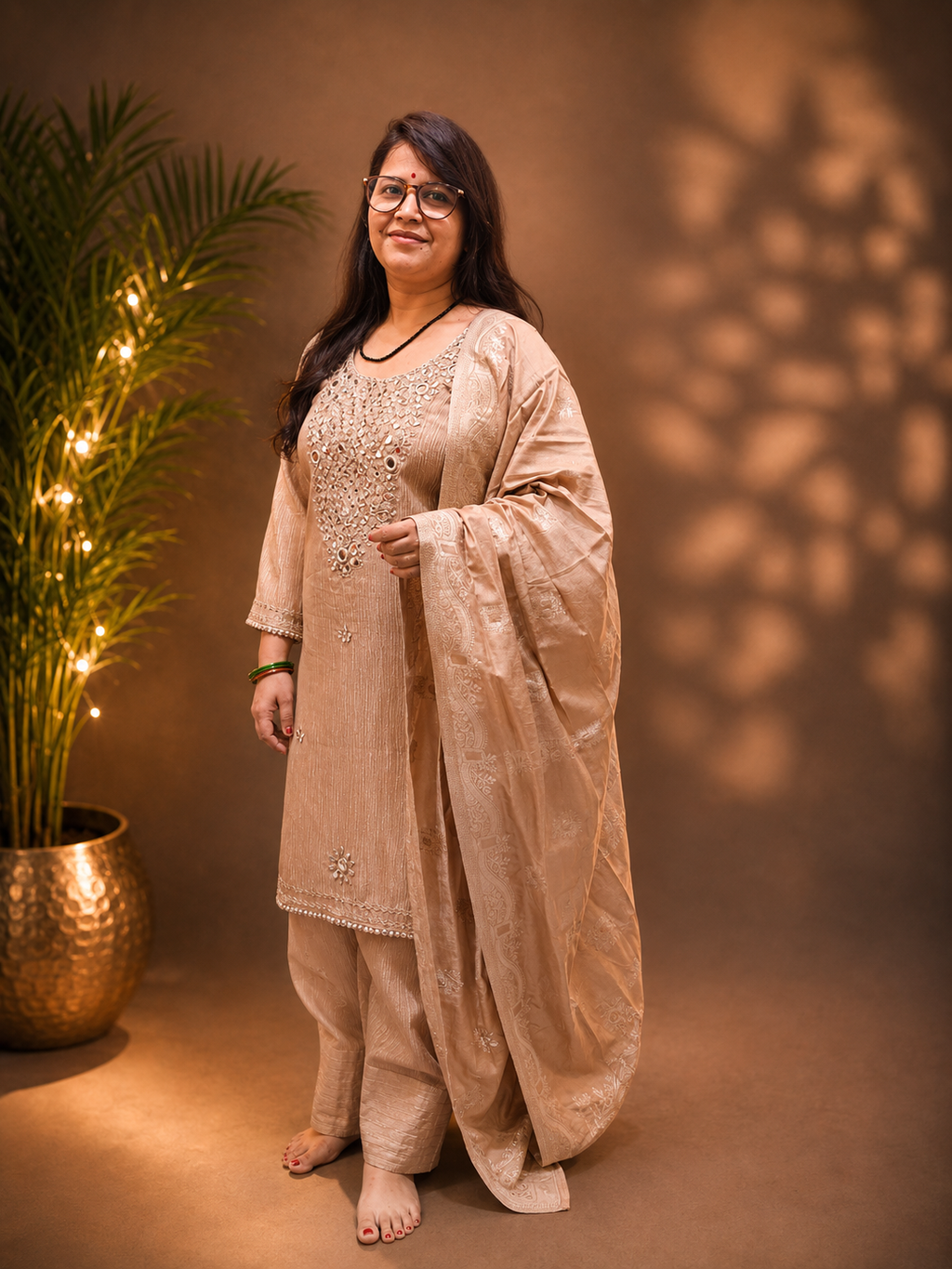 Farsi Salwar 3-Piece Suit Set with Mirror Work & Shimmer Fabric