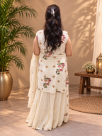 Ivory Floral Printed Cotton Kurta Set with Mul Cotton Skirt