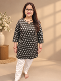 Very Dark Olive Green Printed Cotton Short Kurti