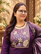 Wine Cotton Suit Set with Jacquard Dupatta