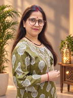Olive Green Cotton Printed Kurta Pant & Dupatta Set
