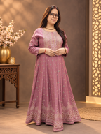 Dusty Mauve Rayon Printed Anarkali Long Kurti Dress