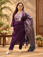 Wine Cotton Suit Set with Jacquard Dupatta