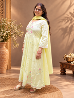 Pastel Yellow Cotton Embroidered Anarkali Suit Set