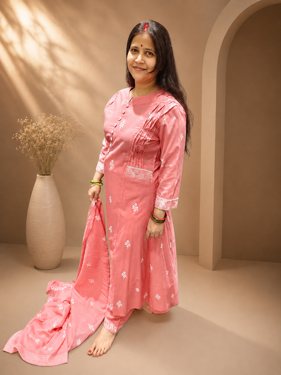 Premium Pink Cotton Printed Suit Set – 3 Piece