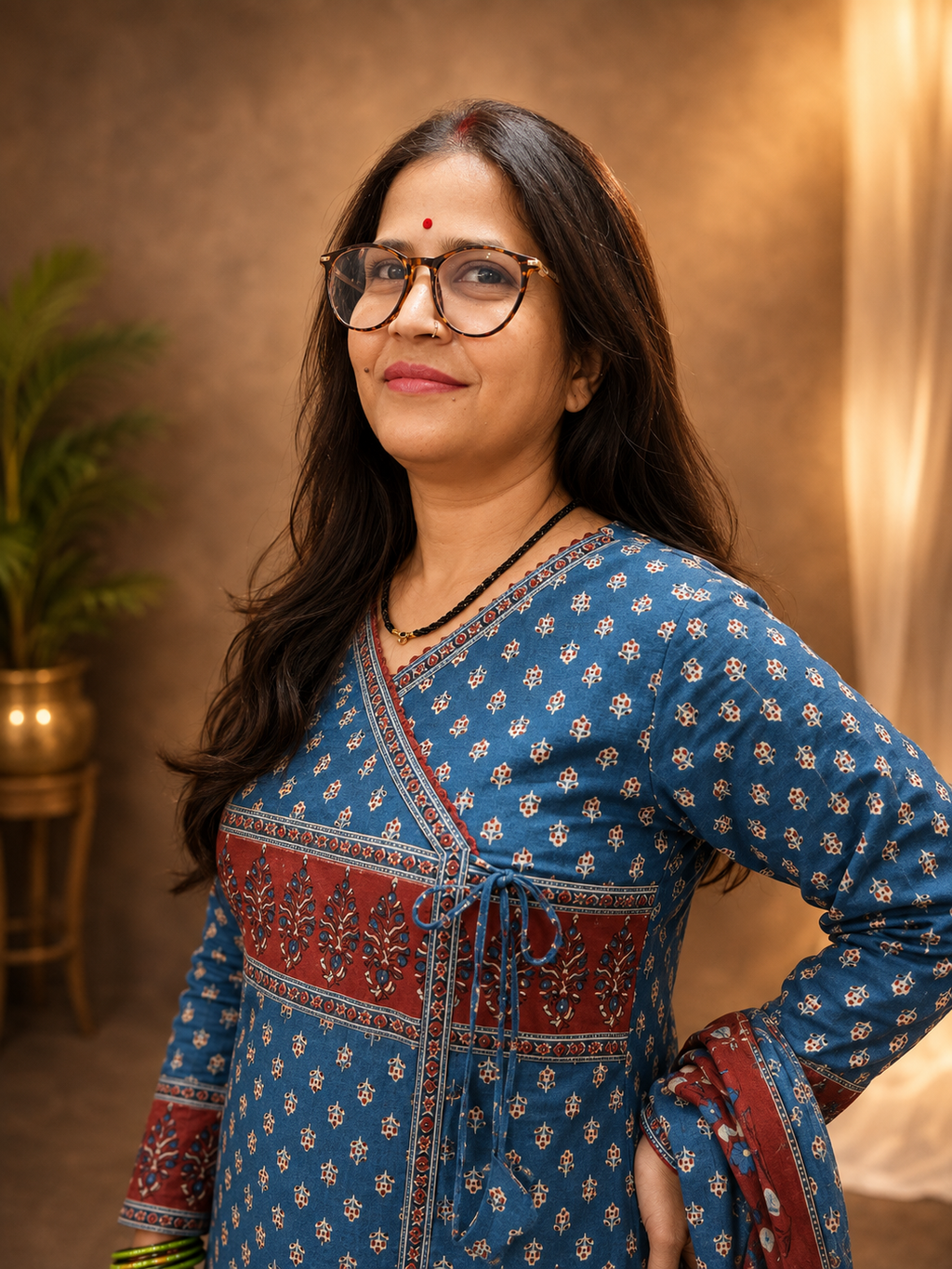 Indigo Ajrak Cotton 3-Piece Suit Set – Angrakha Style