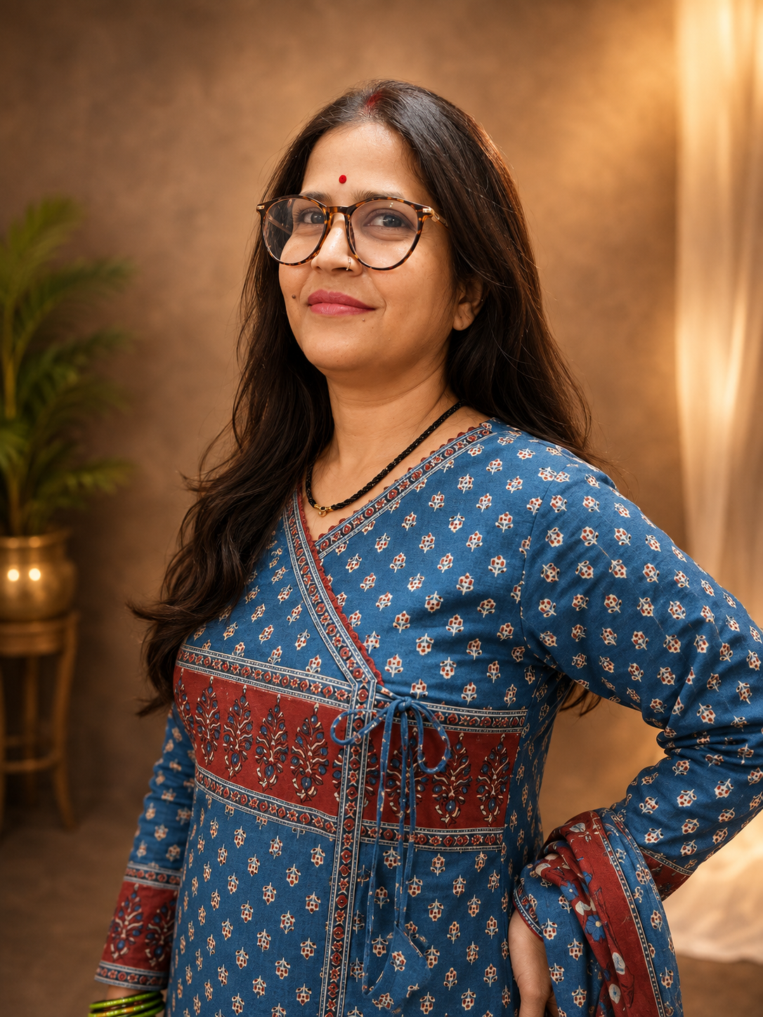 Indigo Ajrak Cotton 3-Piece Suit Set – Angrakha Style