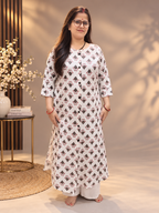 Printed Cotton Front-Button Kurti – Off-White Floral Motif