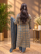 Blue Printed Cotton Kurta Pant Dupatta Set | 3-Piece Cotton Suit Set