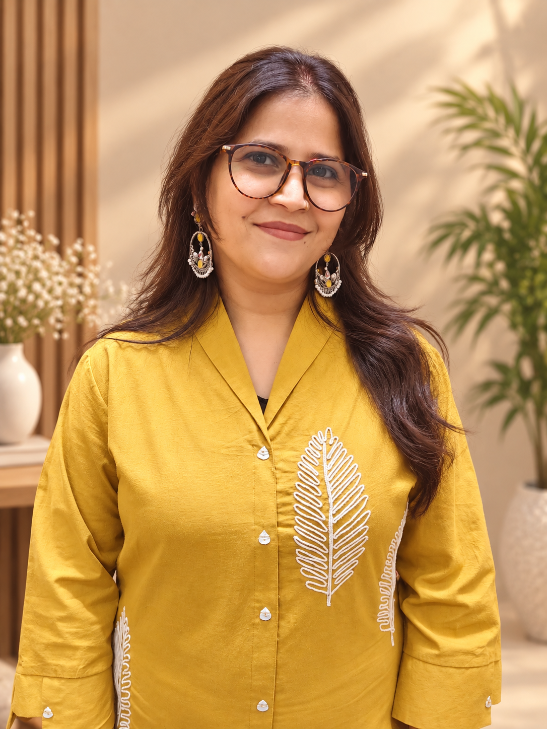 Mustard Leaf Embroidered Cotton Co-ord Set