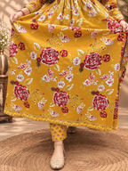 Mustard Yellow Floral Cotton Anarkali Suit Set